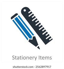 Stationery Items and pen icon concept