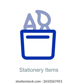 Stationery Items and writing tools icon concept