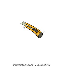 Stationery knife drawing in cartoon comic style. Building tool. Vector illustration art.