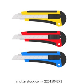 Stationery knife. Hand tools sign, label. Vector stock illustration