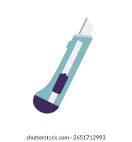 Stationery knife icon. Office tool, paper cutter knife. Cartoon style, flat design. Vector illustration isolated on white background.