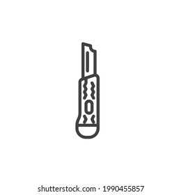 Icono de línea de cuchillo de diseño. signo de estilo lineal para concepto móvil y diseño web. Icono del vector de contorno de la cuchilla de corte de papel. Símbolo, ilustración del logotipo. Gráficos vectoriales