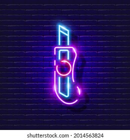 Stationery knife neon icon. Vector illustration for design. Repair tool glowing sign. Construction tools concept.