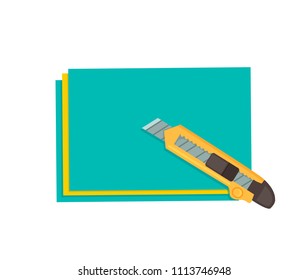 stationery knife, paper, cut, vector