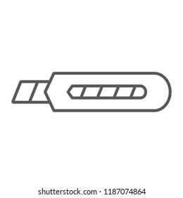 Stationery knife thin line icon, tool and repair, boxcutter sign, vector graphics, a linear pattern on a white background, eps 10.