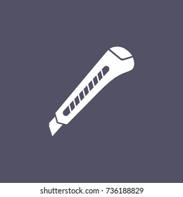 stationery knife vector flat illustration on dark blue background