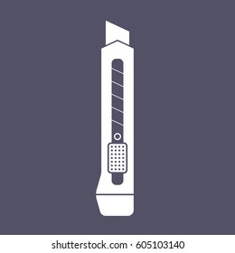 stationery knife vector icon on dark blue background
