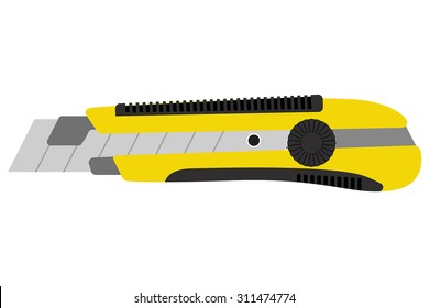 Stationery knife. Yellow Utility knife. Vector Illustration isolated on white background.