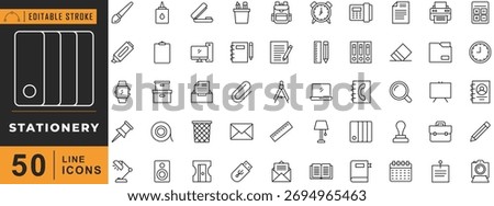 Stationery line icon set. Editable stroke.