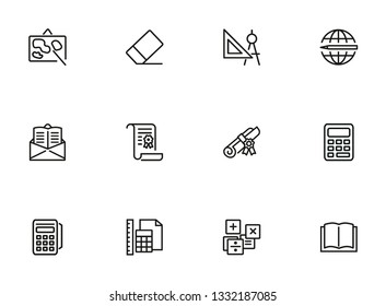 Stationery line icon set. Map, ruler, class. Education concept. Can be used for topics like university, school supplies, college