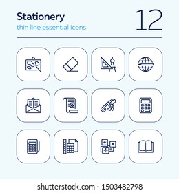 Stationery line icon set. Map, ruler, class. Education concept. Can be used for topics like university, school supplies, college