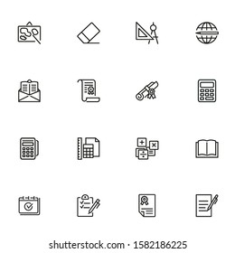 Stationery line icon set. Map, ruler, class. Education concept. Can be used for topics like university, school supplies, college