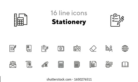Stationery line icon set. Map, ruler, class. Education concept. Can be used for topics like university, school supplies, college