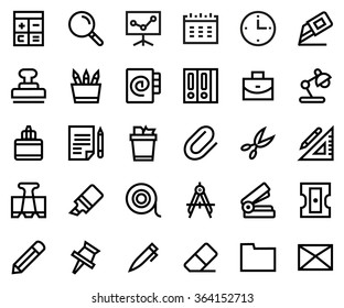 Stationery line icon set. Pixel perfect fully editable vector icon suitable for websites, info graphics and print media.