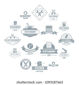 Stationery logo icons set. Simple illustration of 16 stationery logo vector icons for web