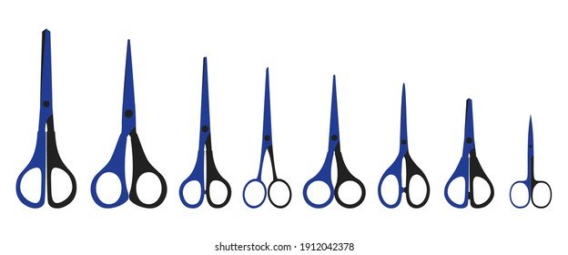Stationery, manicure, hairdresser and tailor's scissors icons.