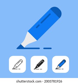 stationery marker icons are designed in flat styles including line and solid styles and color filled line styles