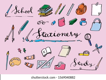 Stationery material set. Hand drawn vector illustration.