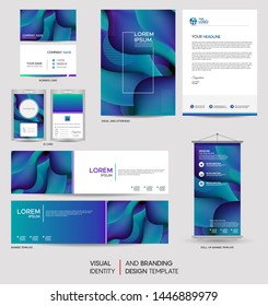 Stationery Mock Up Set And Visual Brand Identity With Abstract Colorful Dynamic Background Shape. Vector Illustration Mock Up For Branding, Cover, Card, Product, Event, Banner, Website. 