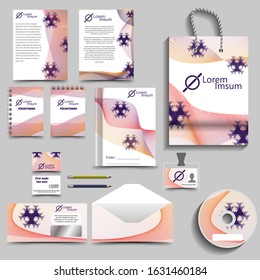 Stationery Mockup set of abstract elements purple and orange color design. Business identity template for logo presentation. Business center branding mockup