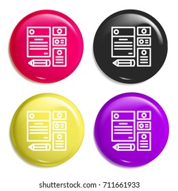 Stationery multi color glossy badge icon set. Realistic shiny badge icon or logo mockup