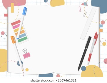 Stationery and Notebook Set, Pop Background, Open Spread