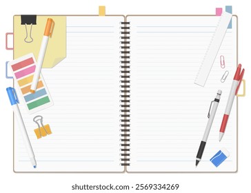 Stationery and Notebook Set, Simple Lined Spiral Notebook, Open Spread