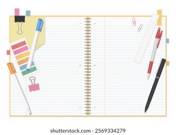 Stationery and Notebook Set, Simple Lined Spiral Notebook, Open Spread, 3-hole punched , Ring-bound notebook