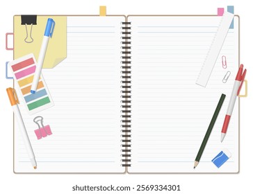 Stationery and Notebook Set, Simple Lined Spiral Notebook, Open Spread