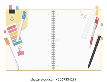 Stationery and Notebook Set, Simple Plain Spiral Notebook, Open Spread, 3-hole punched , Ring-bound notebook