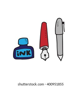 Stationery objects pens and ink