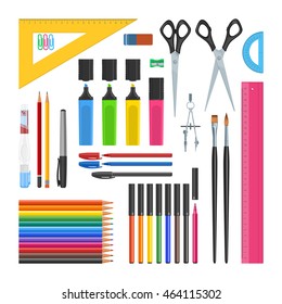 Stationery objects set. Isolated office and education tools on white background

