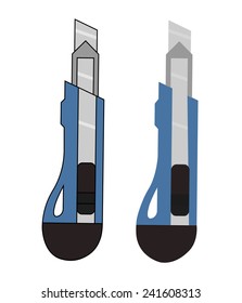 Stationery office knife. Blue color. Vector clip art illustration isolated on white