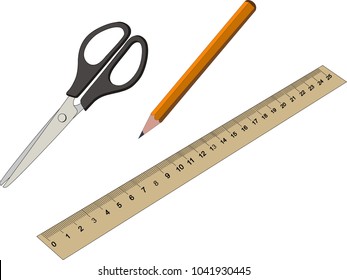 Stationery Office and School Items Set Collection including pencil scissors ruler