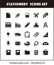Stationery, office supplies icon set