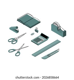 Stationery and office supplies isometric eye concet