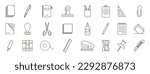 Stationery office supply icons set. Line icons of outline about stationery on transparent background. 