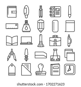 stationery and office supply icons set line design