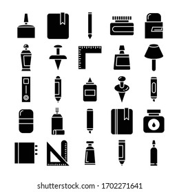 stationery and office supply icons set glyph design