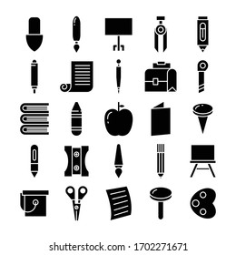 stationery and office supply icons set glyph design