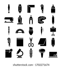 stationery and office supply icons set glyph design