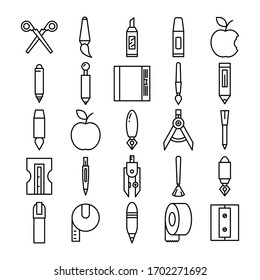stationery and office supply icons set line design