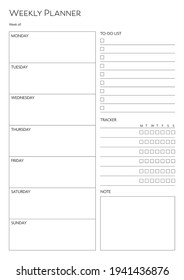 stationery organizer for weekly plans, weekly planner template with Notes and To Do List.