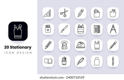 Stationery out line icon bundle