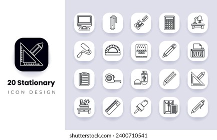 Stationery out line icon bundle