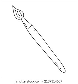 Stationery paint brush in a cute doodle style isolated on a white background. Vector element in black line