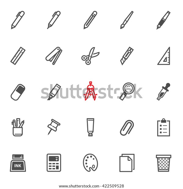 Stationery\
Painting tools icons with White\
Background