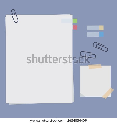 Stationery Paper Clip Memo Vector Frame Set Organizer Minimal Office design decorative elements Collection