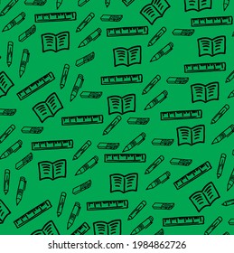 stationery pattern vector with free drawing style. green background