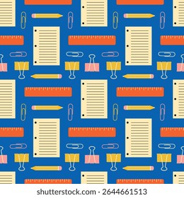 Stationery Pattern Vector Illustration with Office Supplies.